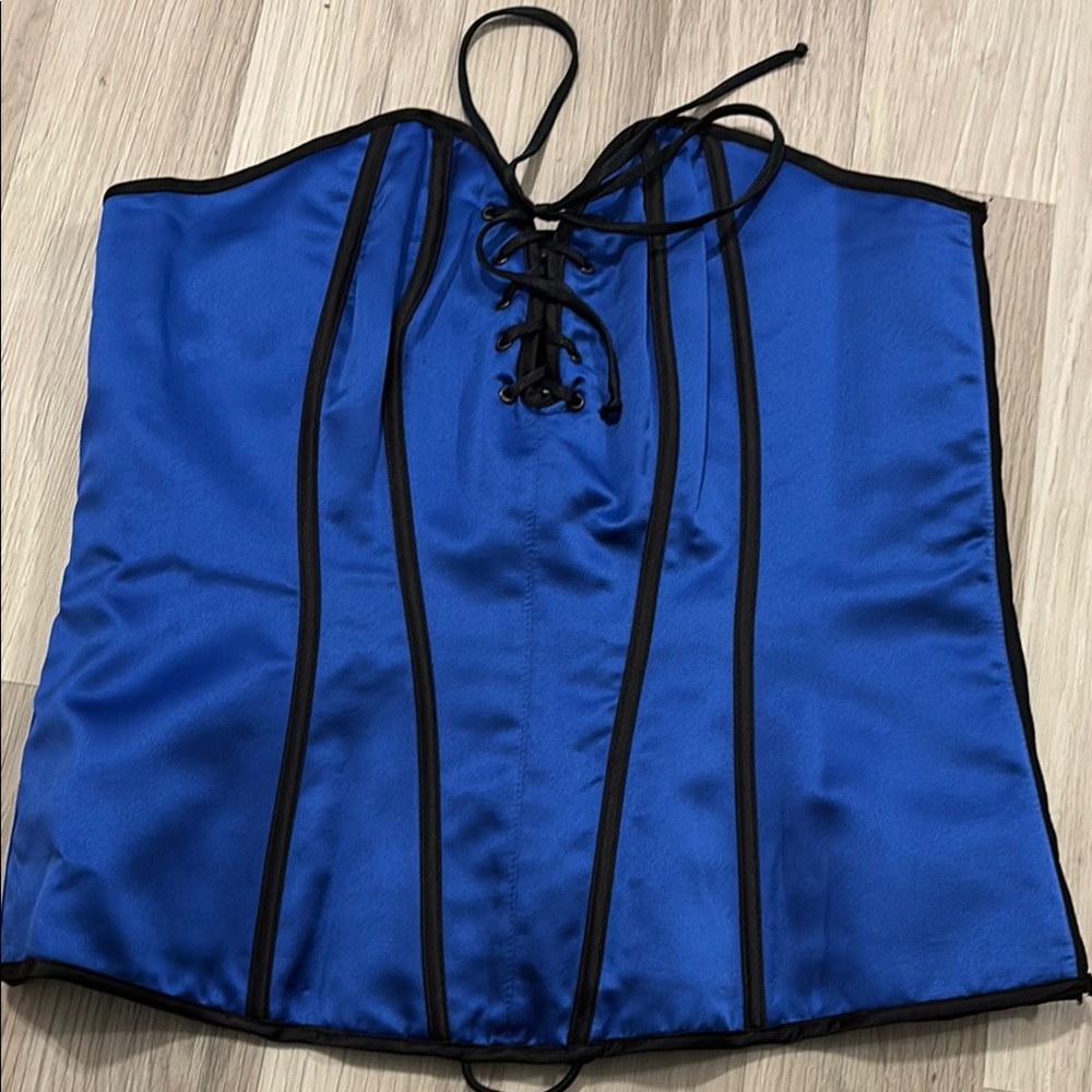 fredrick's of hollywood‎ Blue Inside Is Black & White Stripe Corset Top Size L
